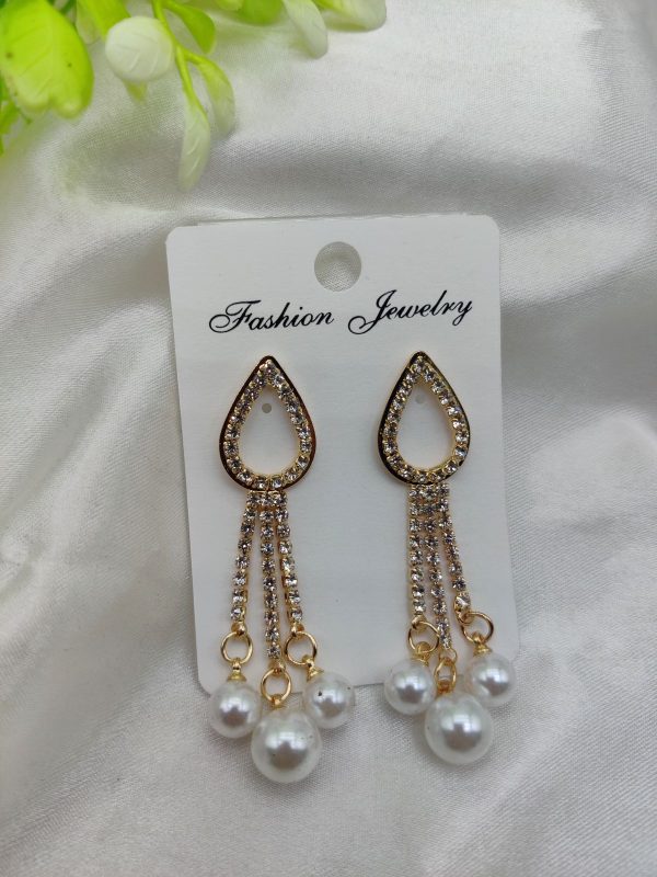 Imported Dazzling Tear Drop Pearl & Rhinestone Earrings | Artificial Earrings For Girls & Womens