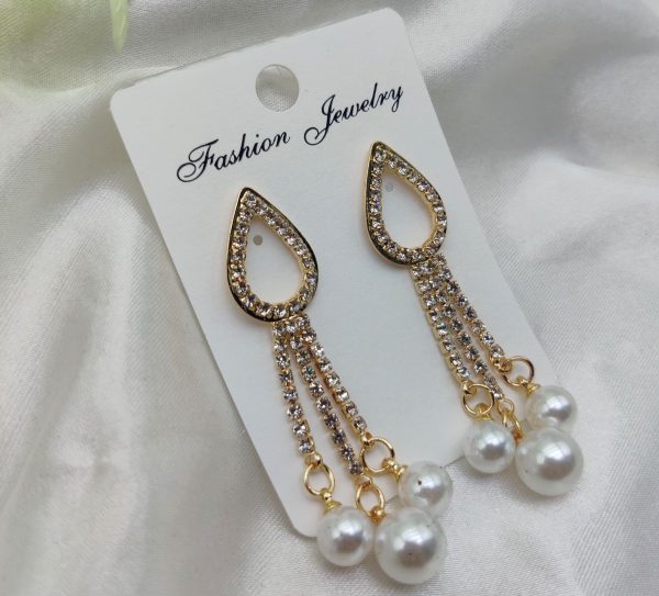 Imported Dazzling Tear Drop Pearl & Rhinestone Earrings | Artificial Earrings For Girls & Womens