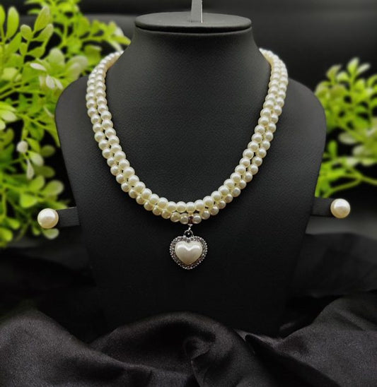 Imported Elegant Double-strand Pearl Necklace With Heart Pendant | Girls & Women Fashion