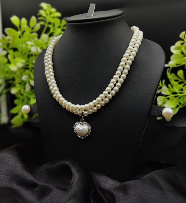 Imported Elegant Double-strand Pearl Necklace With Heart Pendant | Girls & Women Fashion