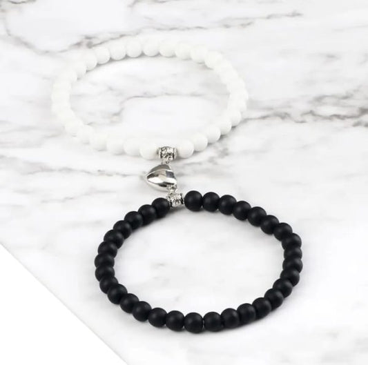 Pack Of 2 Beads Black And White Couple Bracelet